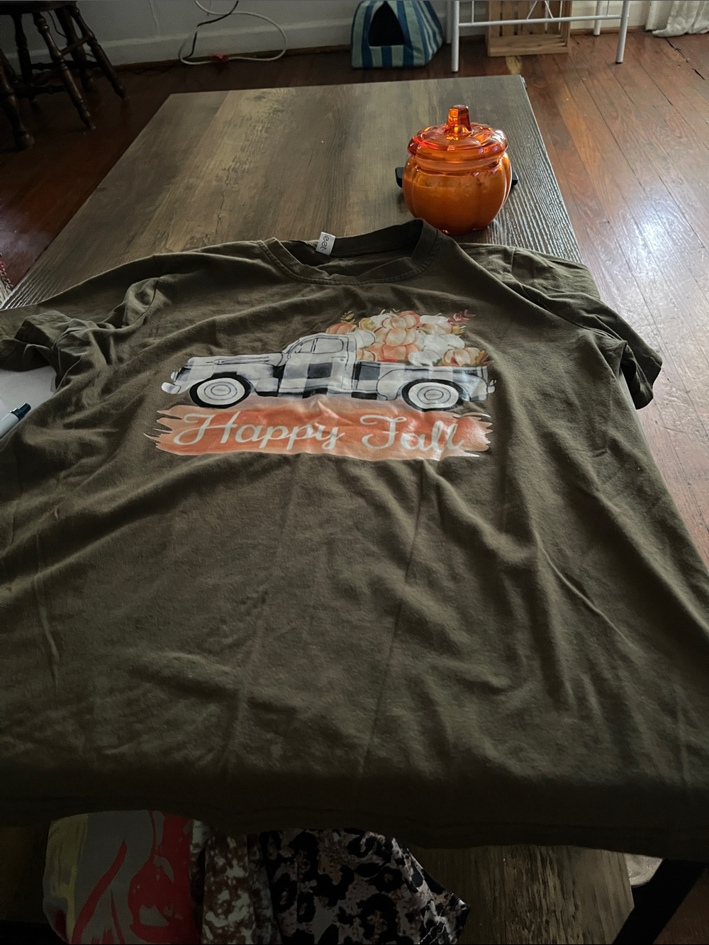 Olive Green "Happy Fall" Graphic T-Shirt